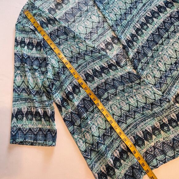Catherines Open Cardigan Topper Womens Size 2X Teal Blue Aztec Layer Coverup - Picture 6 of 6